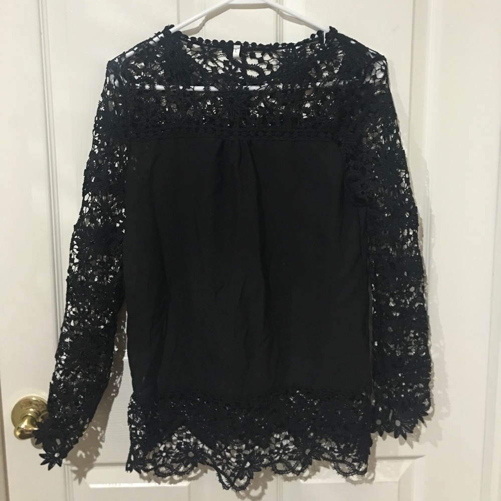 Black blouse, with lace sleeves, top & bottom