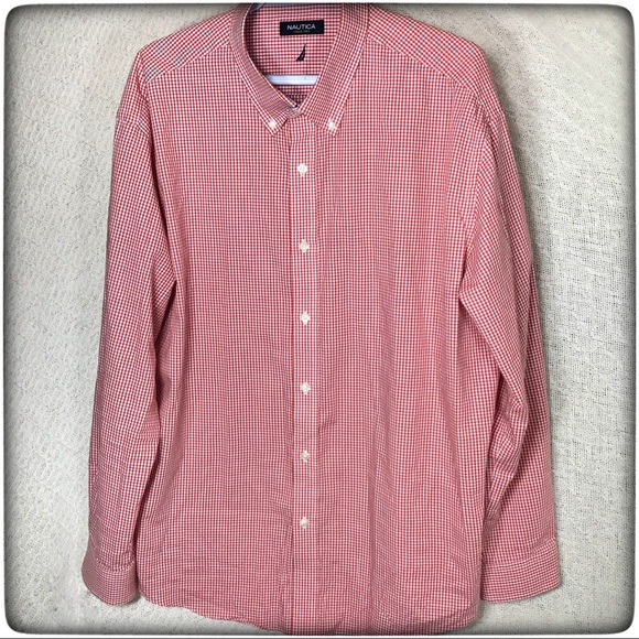 Nautica Other - Nautica Men Red & White Checked Button Down Shirt