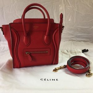 CELINE LUGGAGE NANO DRUMMED CALF HANDBAG IN RED