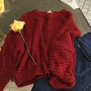 Red chunky knit sweater
