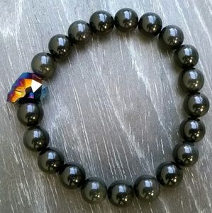 Metallic Blue Swarovski Skull Onyx Bracelet