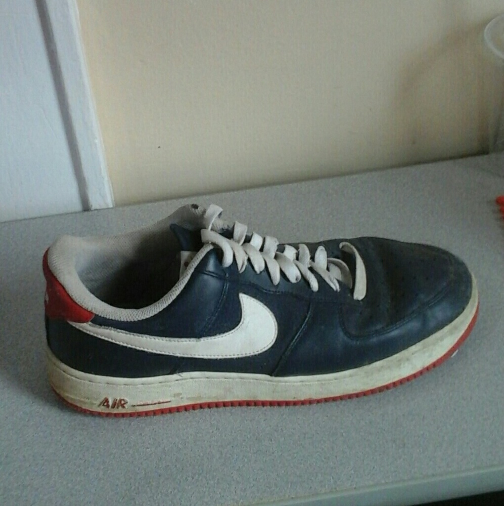 Navy blue and red air force one's