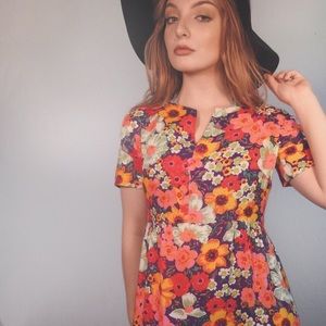 Handmade Bright Floral Vintage Long Dress