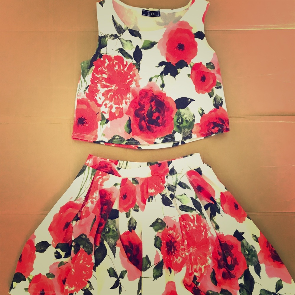 matching floral top/skirt separates