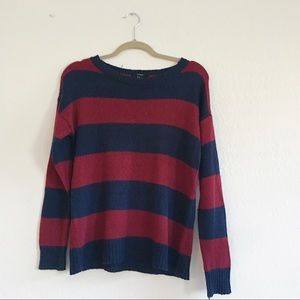 f21 navy blue & maroon knitted sweater
