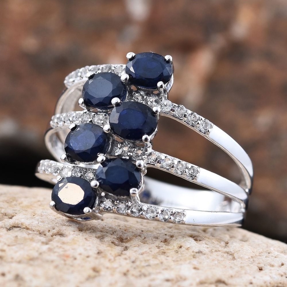 Sapphire Sz 7 Ring, Platinum over Sterling Silver
