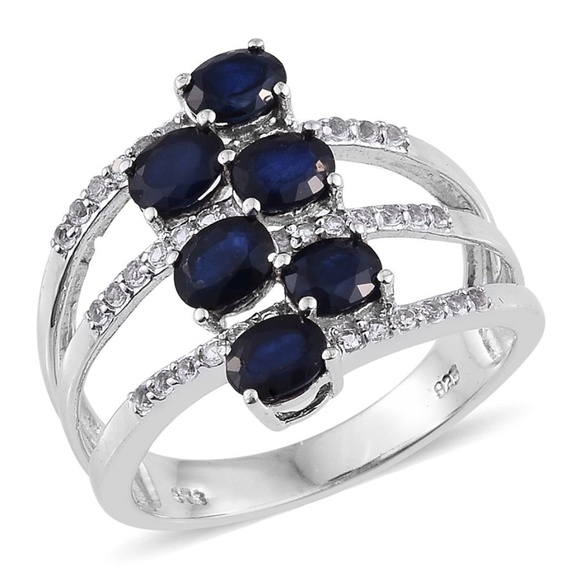 Sapphire Sz 7 Ring, Platinum over Sterling Silver - Picture 2 of 2