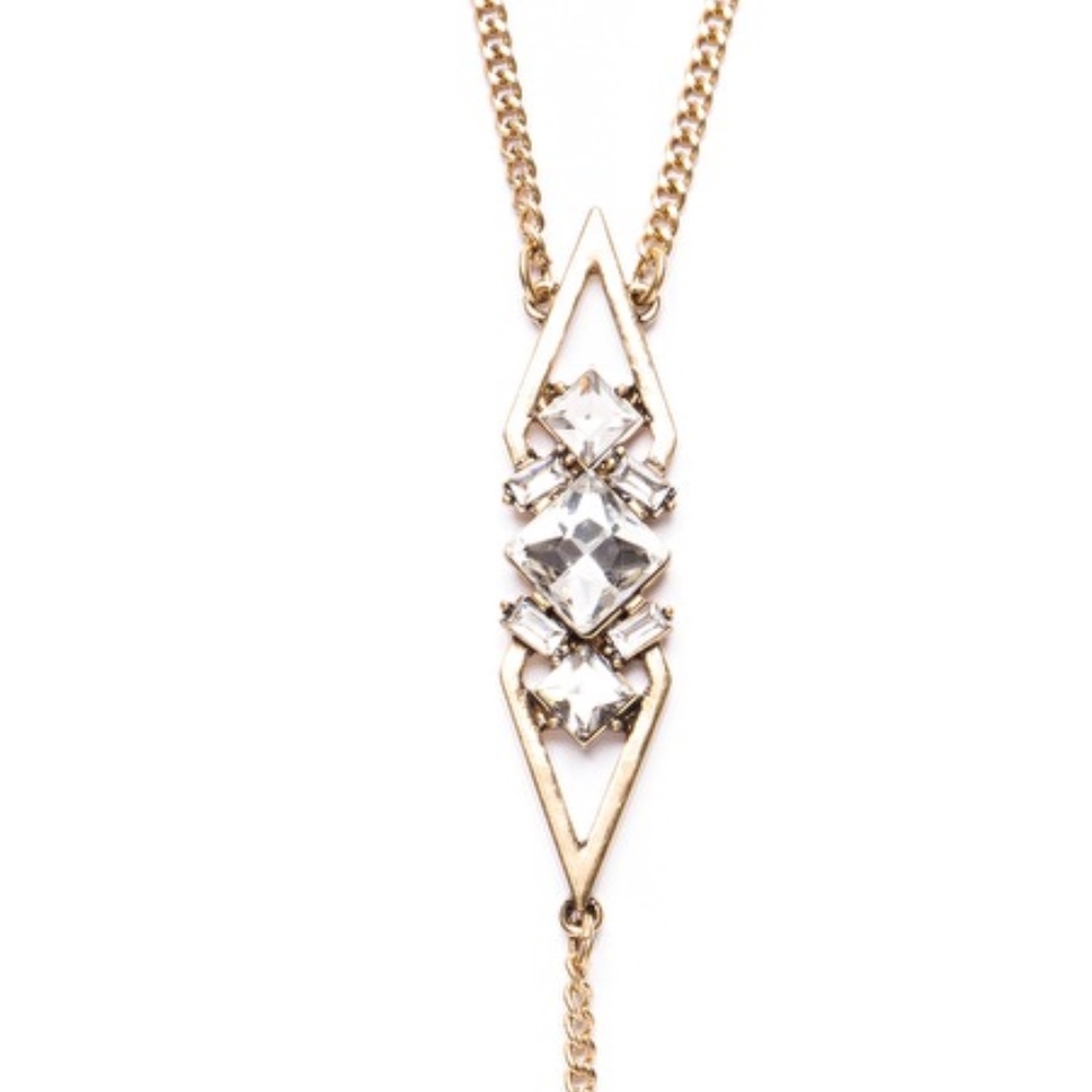 JUST IN Gold Crystal Y Pendant Necklace - Picture 3 of 4