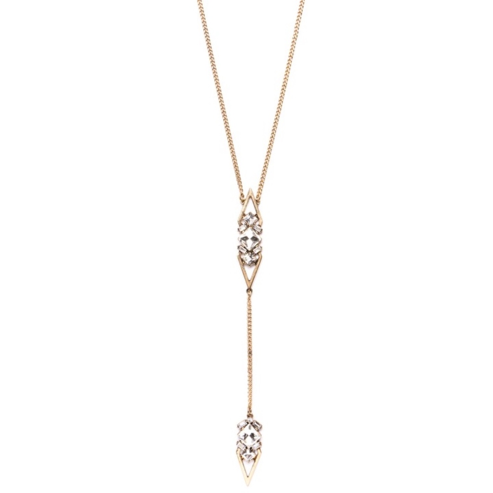 JUST IN Gold Crystal Y Pendant Necklace - Picture 2 of 4