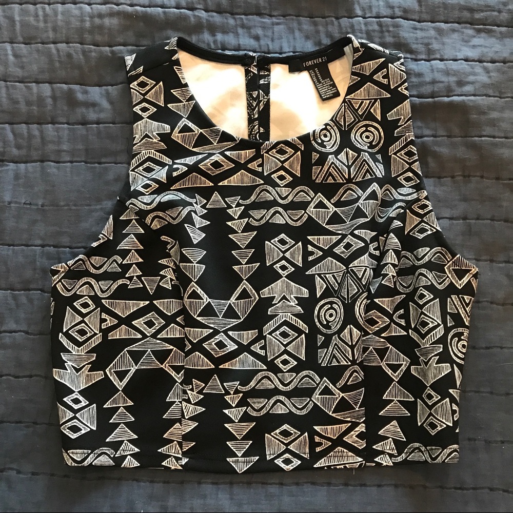Tribal print black crop top
