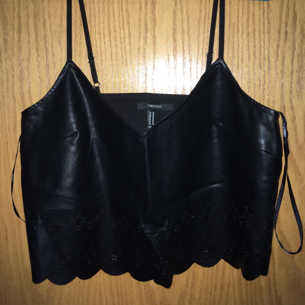 Faux Leather Perforated Crop Top