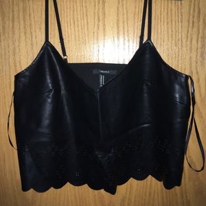Faux Leather Perforated Crop Top