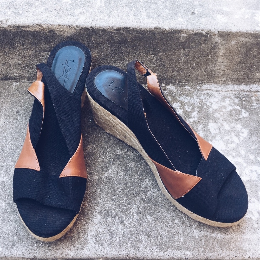 Espadrille wedge sandals, black & brown, like new