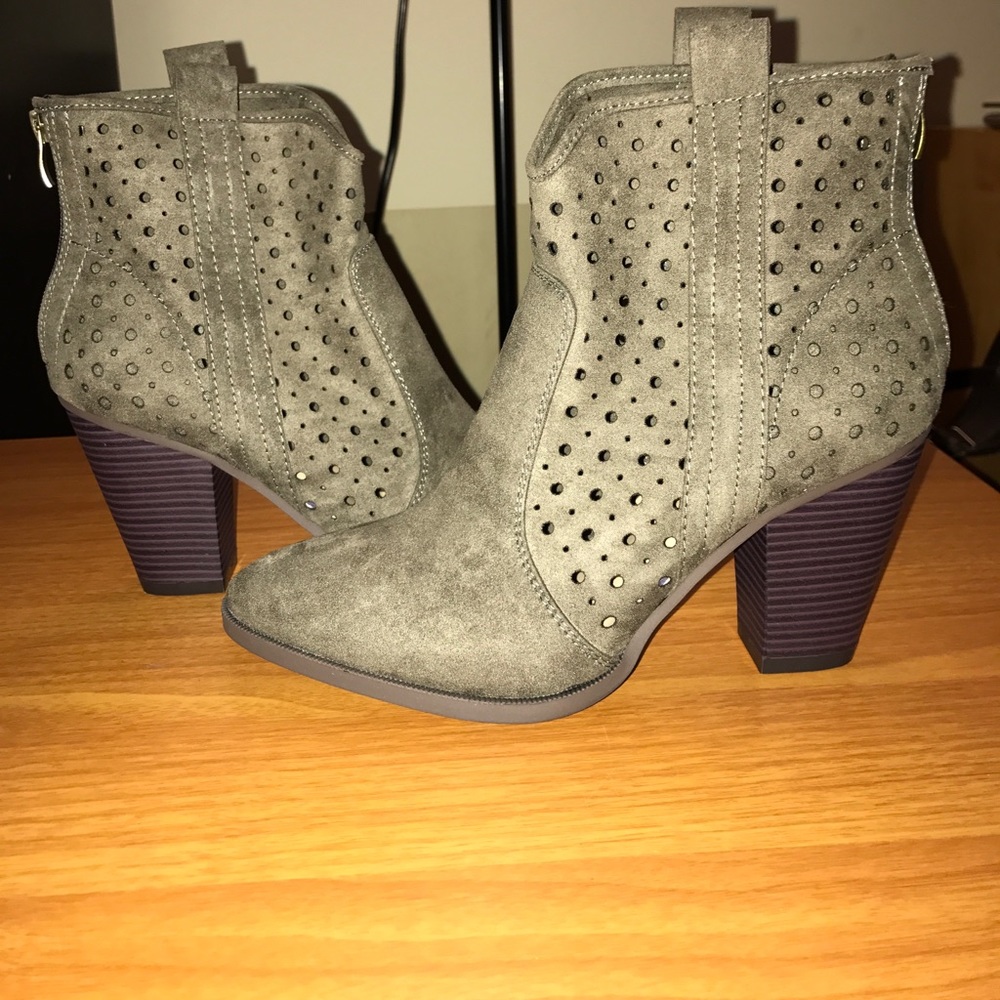 Tan high heel booties
