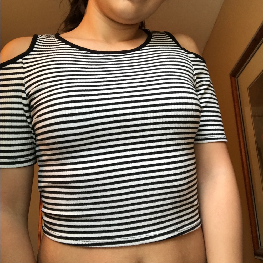 black and white striped crop top