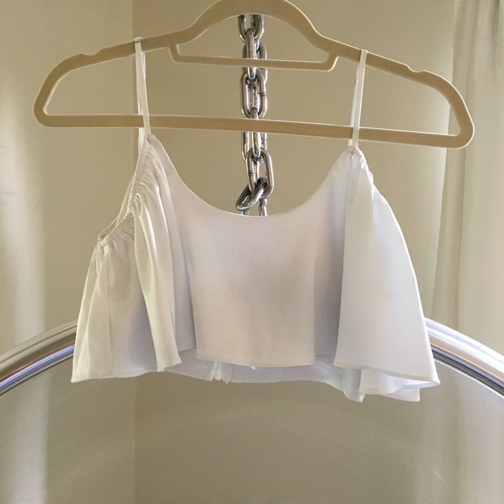 White super cropped silk top