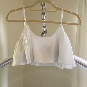 White super cropped silk top