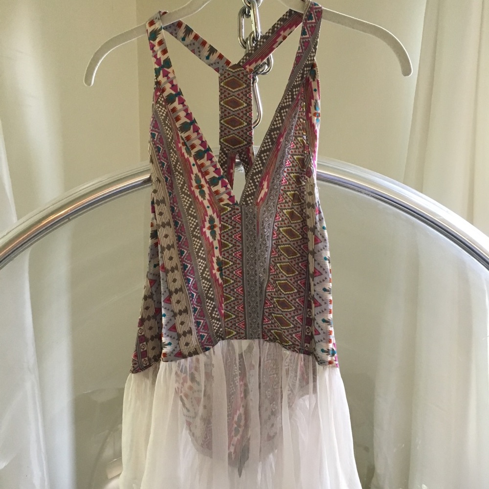 Tribal tank top with tulle peplum