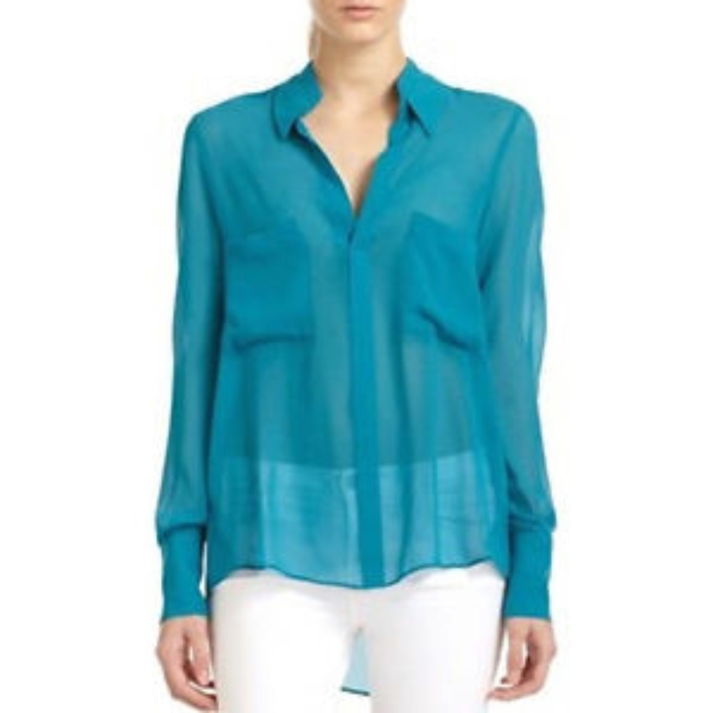BCBGMAXAZRIA "Emma" Tahiti Blue Silk Blouse