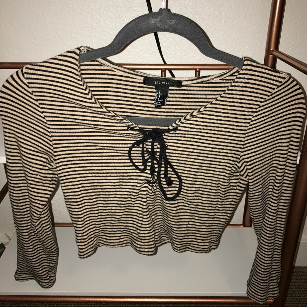 Laced up black stripped crop top