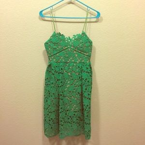 Green Lace Floral Strap Summer Dress