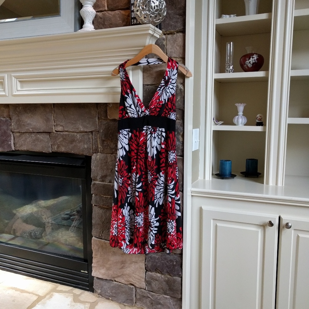 Red, white, and black halter dress