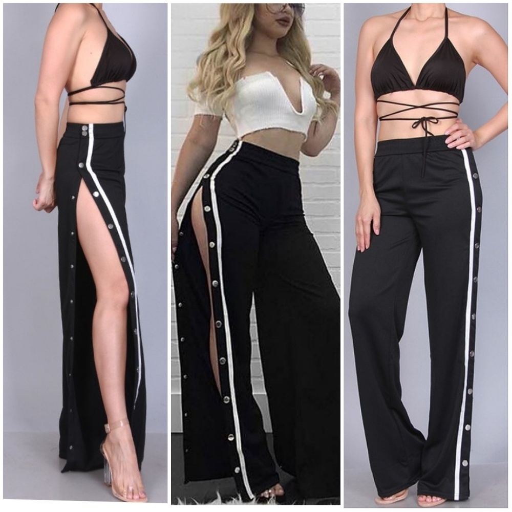Black snap track pants