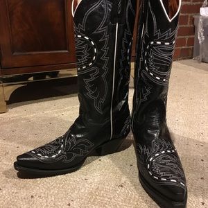 Dan Post cowboy boots black / white stitching