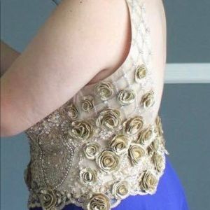 Gorgeous blue and gold formal dress.