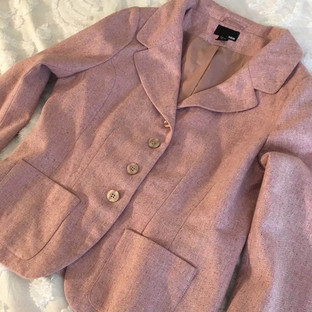 H&M Pink Herringbone Wool Pantsuit - Picture 4 of 8