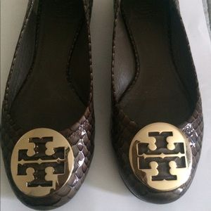 Tory Burch Brown Snake print Reva Flats