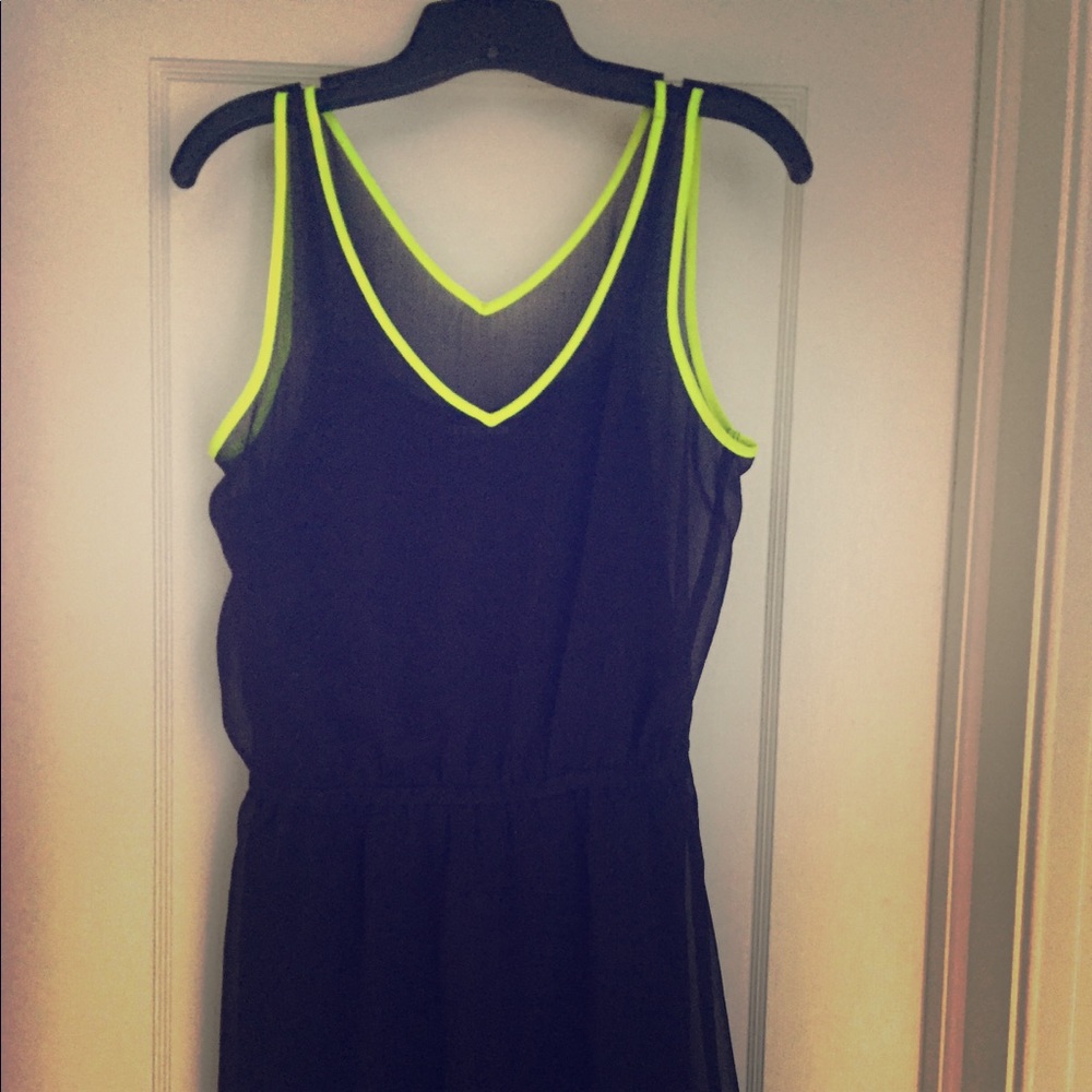 Dark purple dress with lime green detail