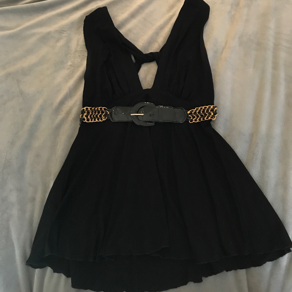Arden B Top with faux belt and criss cross back