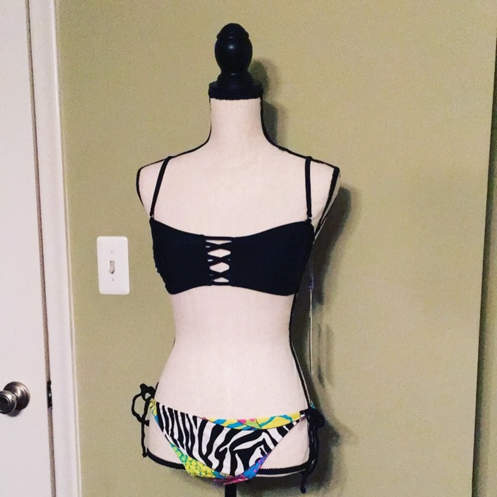 Black & Colorful Zebra Bikini