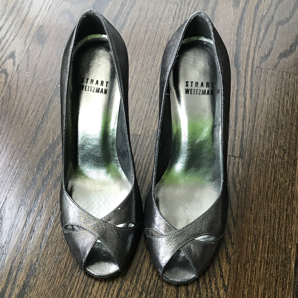 Stuart Weitzman gunmetal peep toe pump