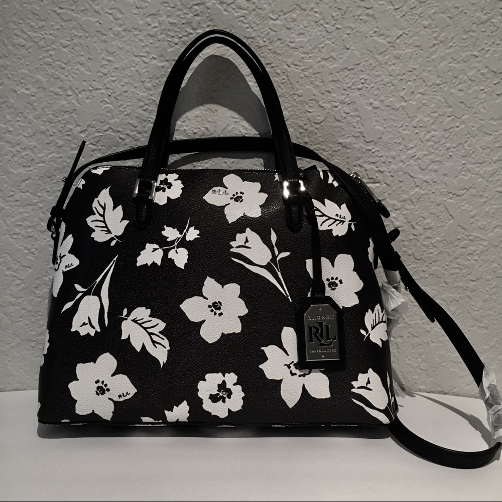 NWT LAUREN RALPH LAUREN AMBERLY DOME SATCHEL BLACK
