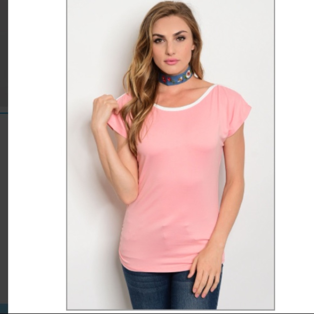 Peach white top
