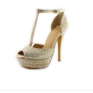 Textile peep toe platform sandals