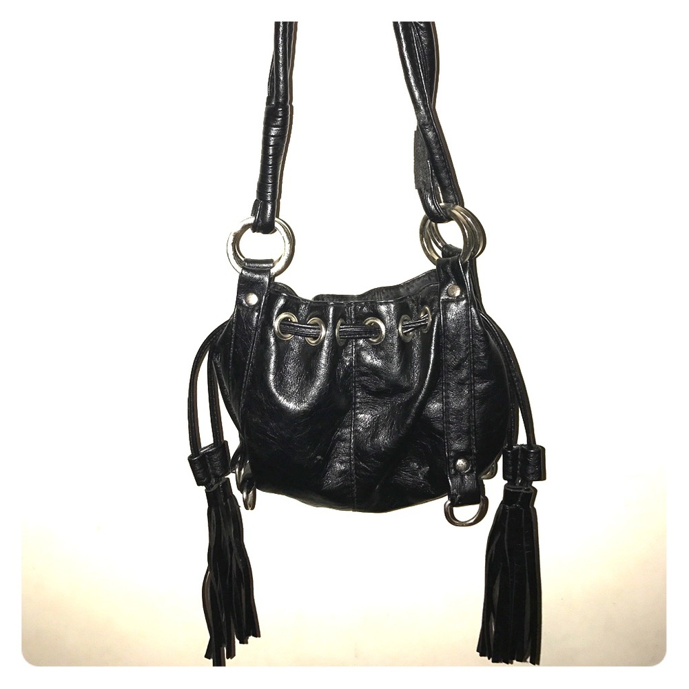 Small black faux leather purse