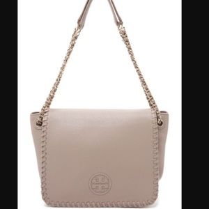 Tory Burch Nude Marion Flap Leather Shoulder Bag