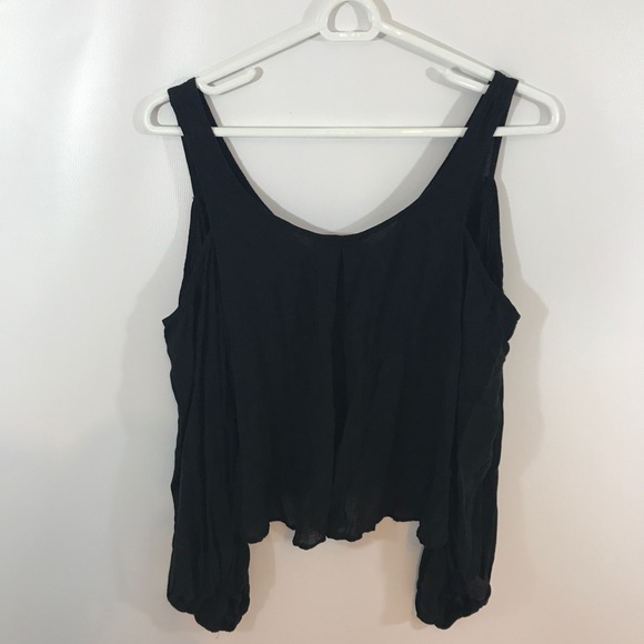 Free People Open Shoulder Black Blouse - Picture 2 of 4