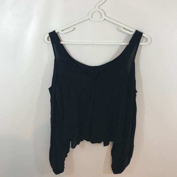 Free People Open Shoulder Black Blouse - Picture 4 of 4