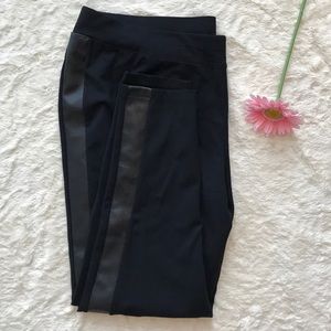 Black Leggings w/ Faux Leather Detail
