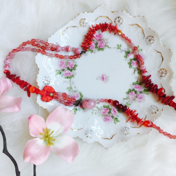. {FLORAL CORAL} Vintage handmade chocker - Picture 3 of 5