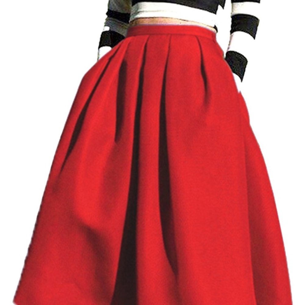 Red Long Skater Skirt / Flare Skirt