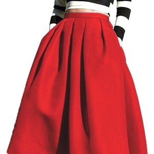 Red Long Skater Skirt / Flare Skirt