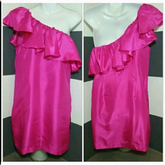 GEORGINA CHAPMAN ONE SHOULDER RUFFLE PINK DRESS - Picture 3 of 5