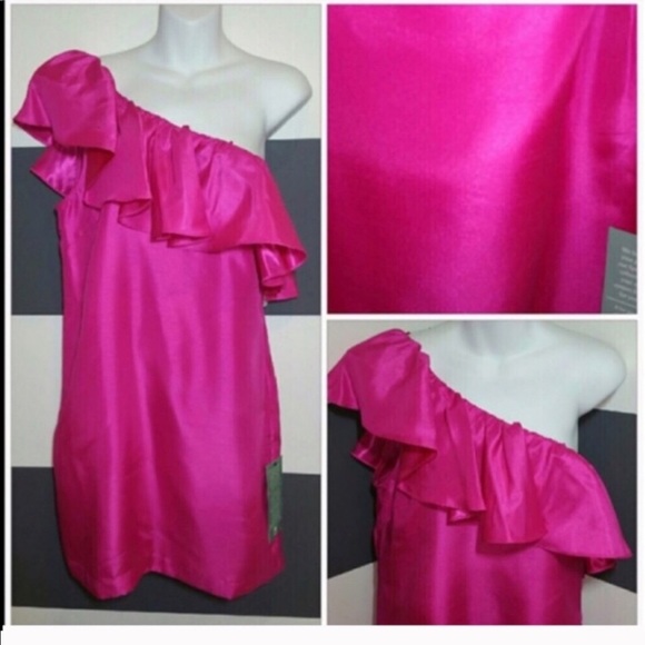 GEORGINA CHAPMAN ONE SHOULDER RUFFLE PINK DRESS - Picture 4 of 5