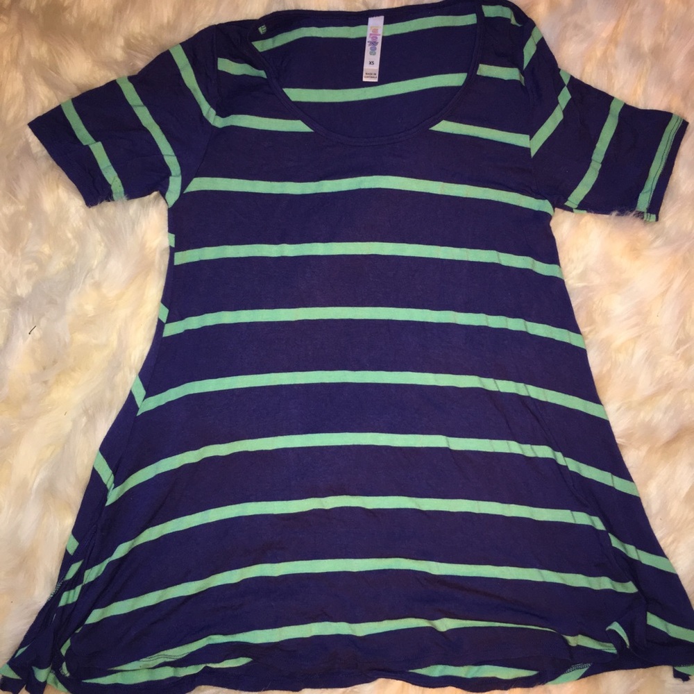 LulaRoe Perfect Tee Purple & Mint Striped -XS