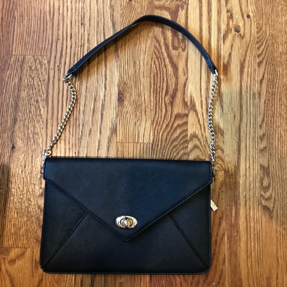 Black pebbled leather envelope clutch purse